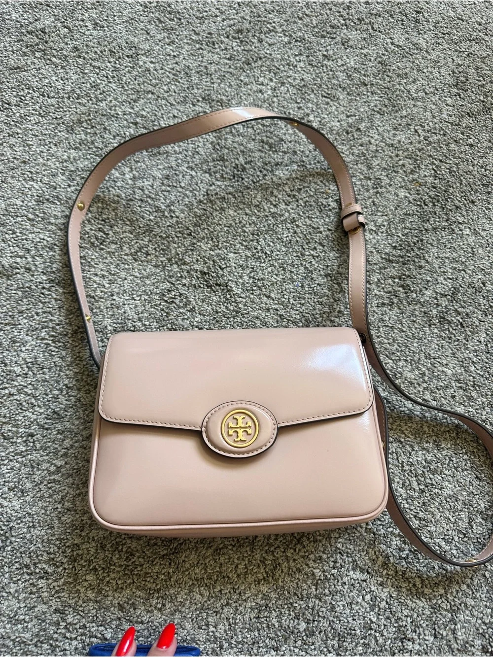 Tory Burch Blush Pink Leather Crossbody with Gold Logo